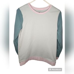 Lands End Serious Sweats Colorblock Sweatshirt Crewneck Cream Pink Size S